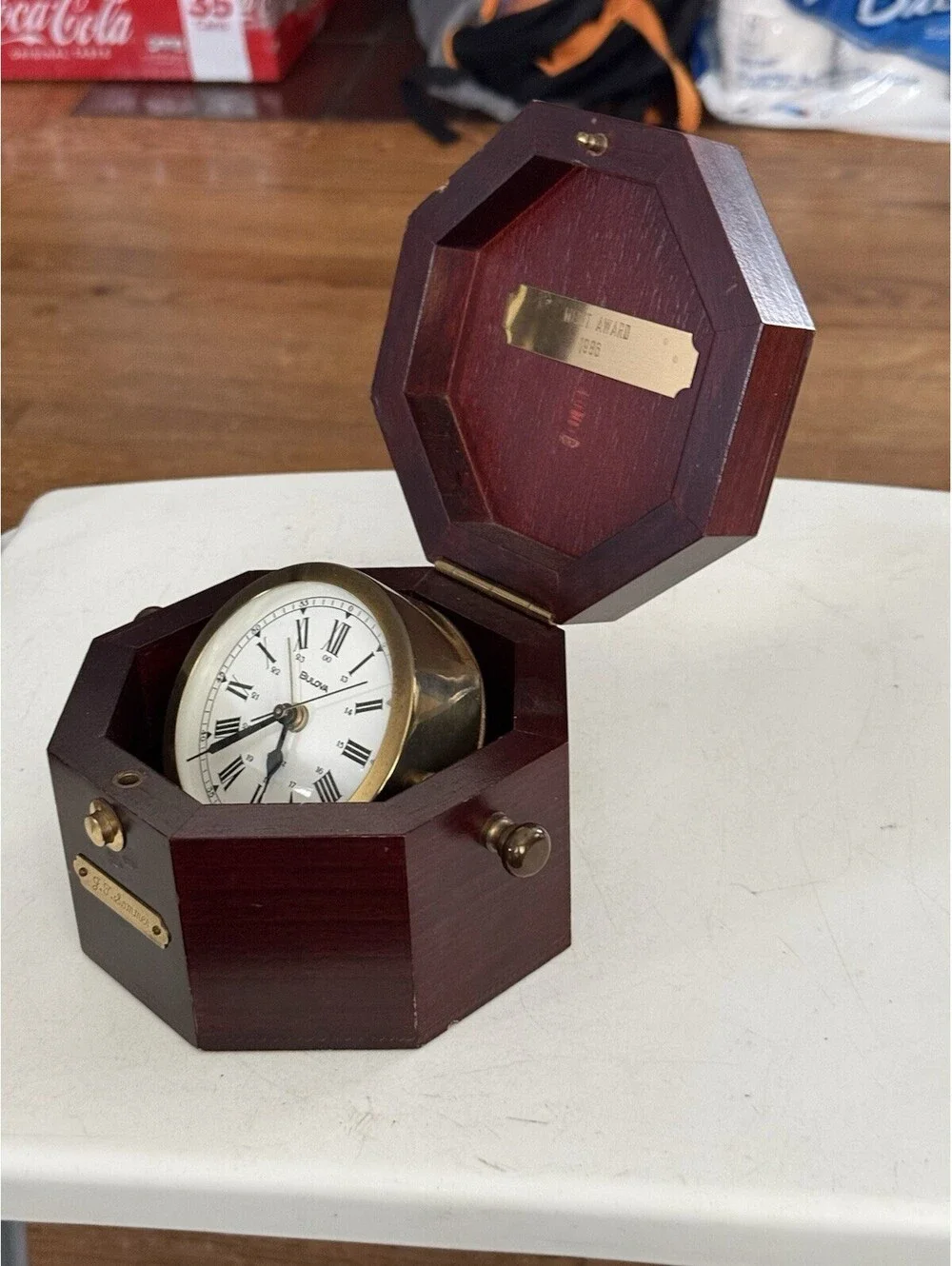 Bulova Quartermaster Maritime Clock B7910 Octagon Wooden Case, Made In Germany